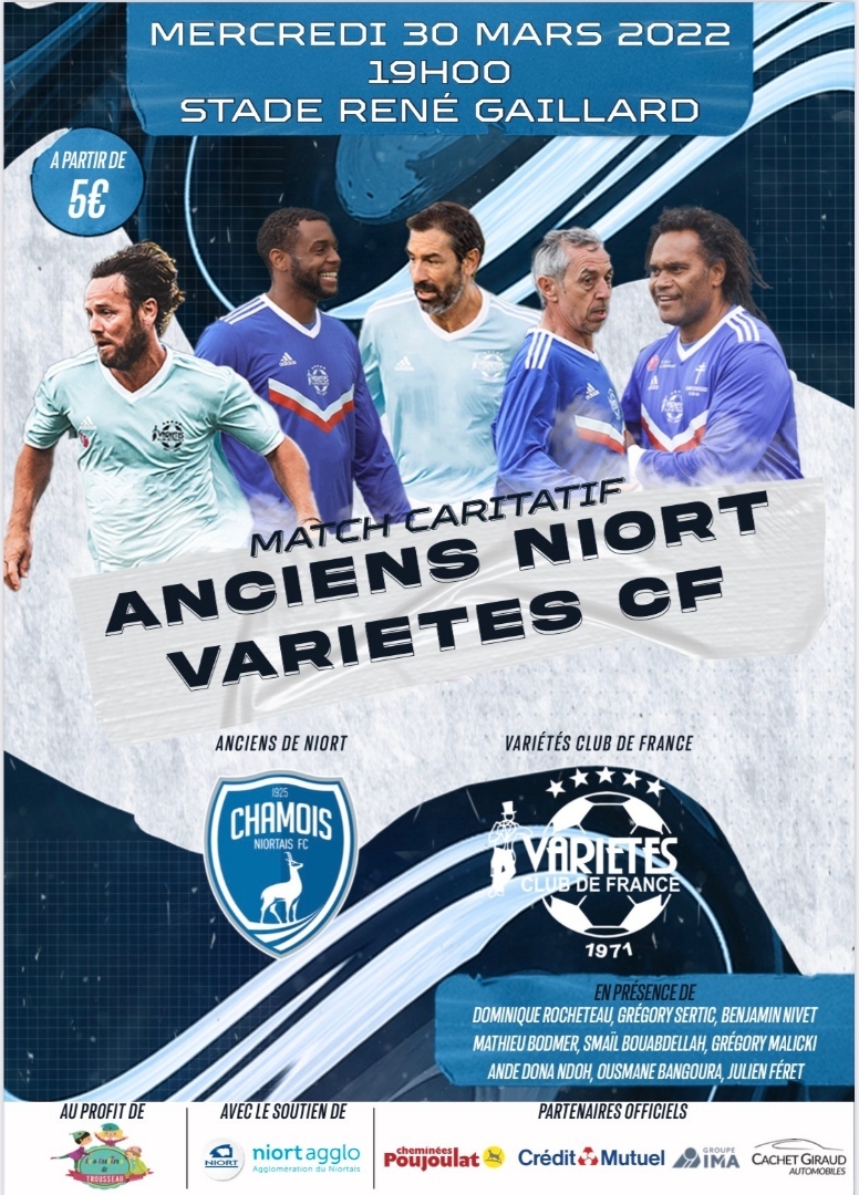 Affiche de la rencontre entre le Variétés Club de France et une sélection d'anciens Chamois noirtais