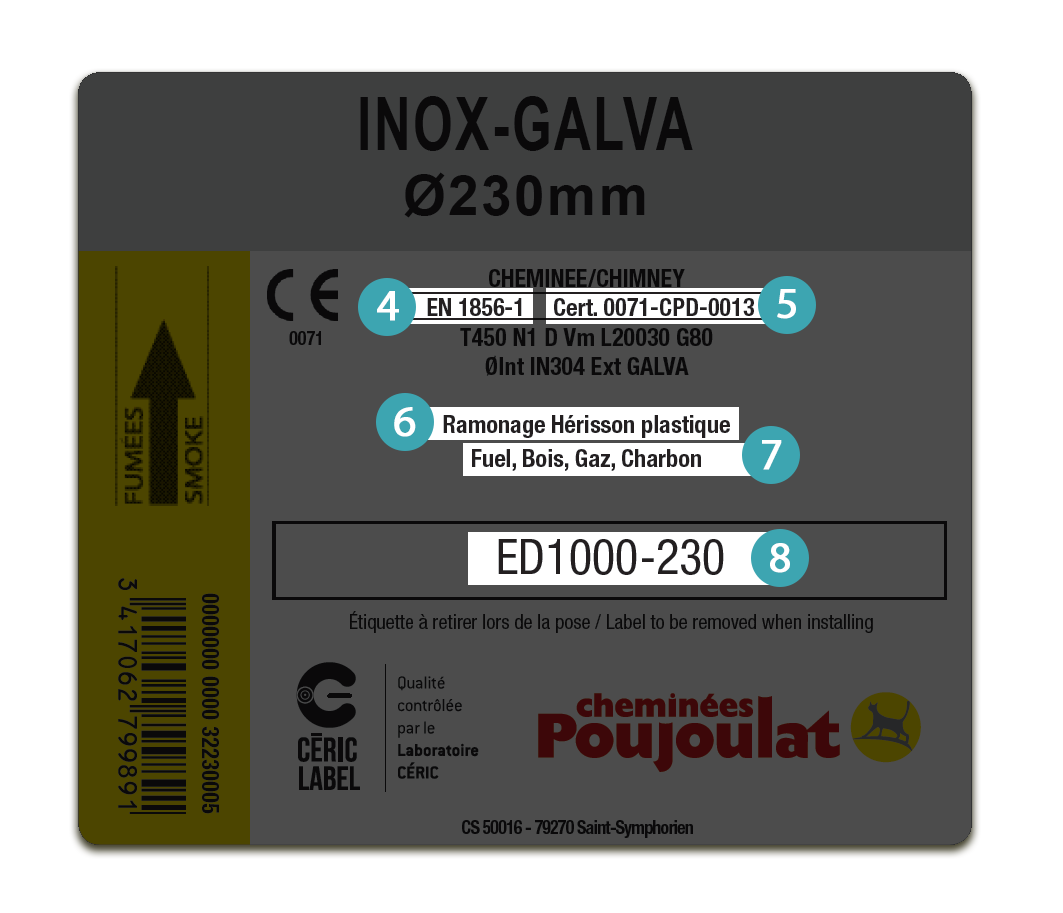 L'étiquette d'un conduit Cheminées Poujoulat