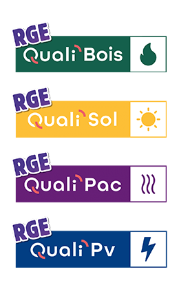 Les logos RGE QUALIBOIS QUALISOL QUALIPAC et QUALIPV