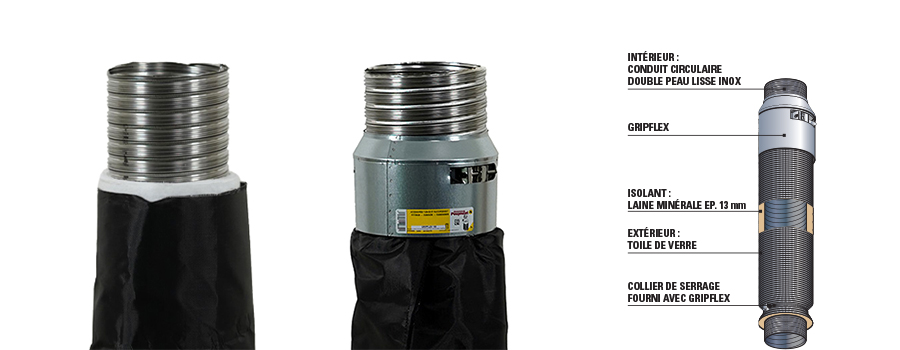 Le tubage flexible isolé SLIMFEX-ISO sans l'extrémité GRIPFLEX et avec l'extrémité GRIPFLEX