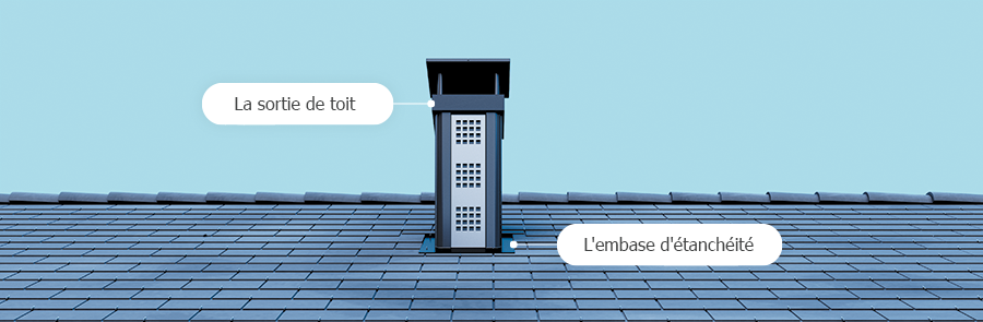 Sortie de toit Luminance posée sur son embase d'étanchéité en toiture