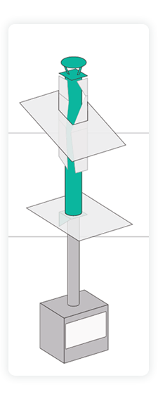Schéma avec tubage du conduit de fumée et sortie en toiture