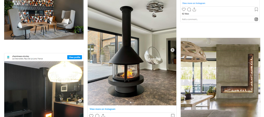 Captures d'écran de publications sélectionnées sur Instagram ayant pour thématique le coin feu domestique
