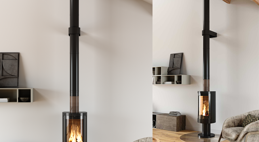 Le conduit isolé THERMINOX avec DÉCO'START et COLLIER ESTHÉTIQUE INTÉRIEUR 